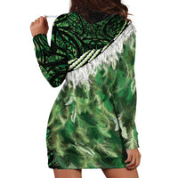 Green Traditional Cloak Aotearoa Hoodie Dress Maori Paua Shell Korowai Pattern