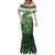 Green Traditional Cloak Aotearoa Mermaid Dress Maori Paua Shell Korowai Pattern