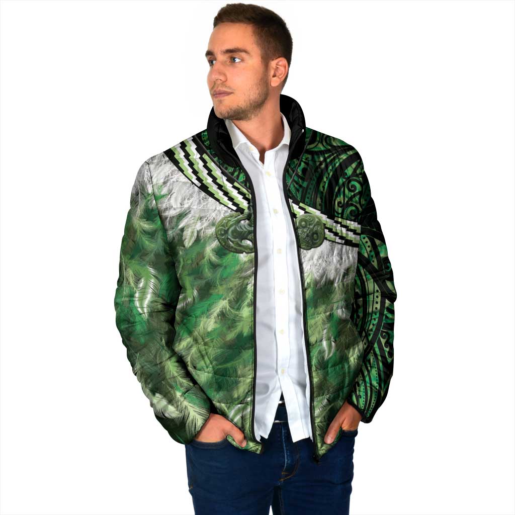 Green Traditional Cloak Aotearoa Padded Jacket Maori Paua Shell Korowai Pattern - Polynesian Pride