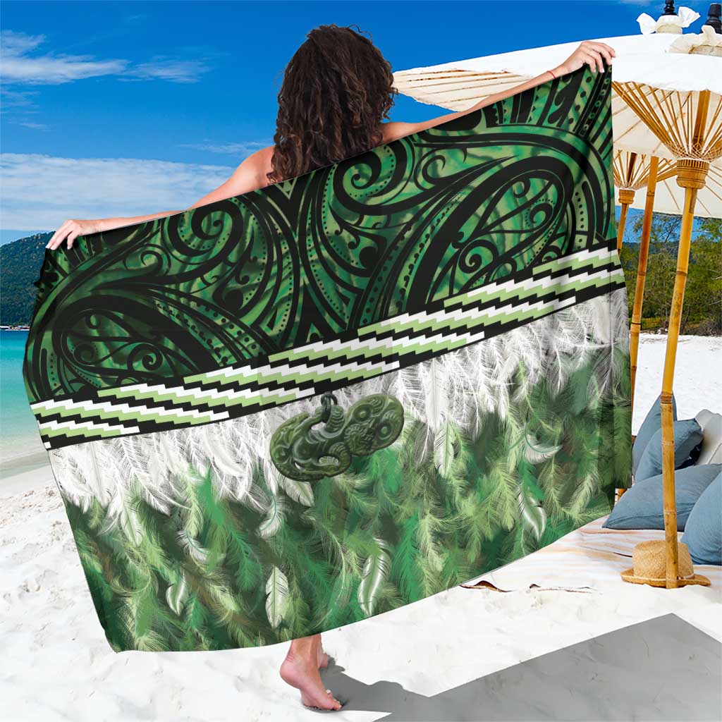 Green Traditional Cloak Aotearoa Sarong Maori Paua Shell Korowai Pattern