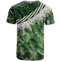 Green Traditional Cloak Aotearoa T Shirt Maori Paua Shell Korowai Pattern