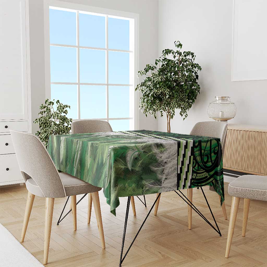 Green Traditional Cloak Aotearoa Tablecloth Maori Paua Shell Korowai Pattern