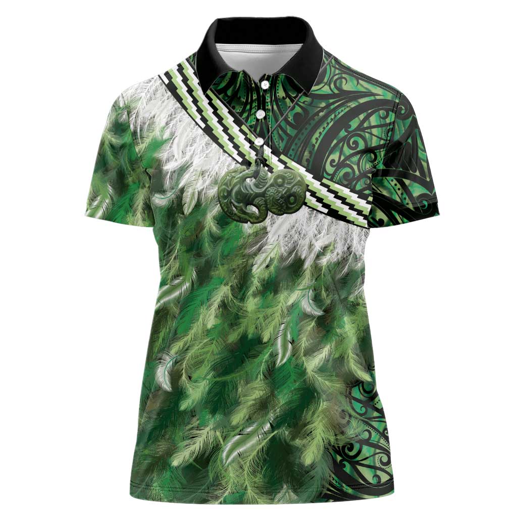 Green Traditional Cloak Aotearoa Women Polo Shirt Maori Paua Shell Korowai Pattern