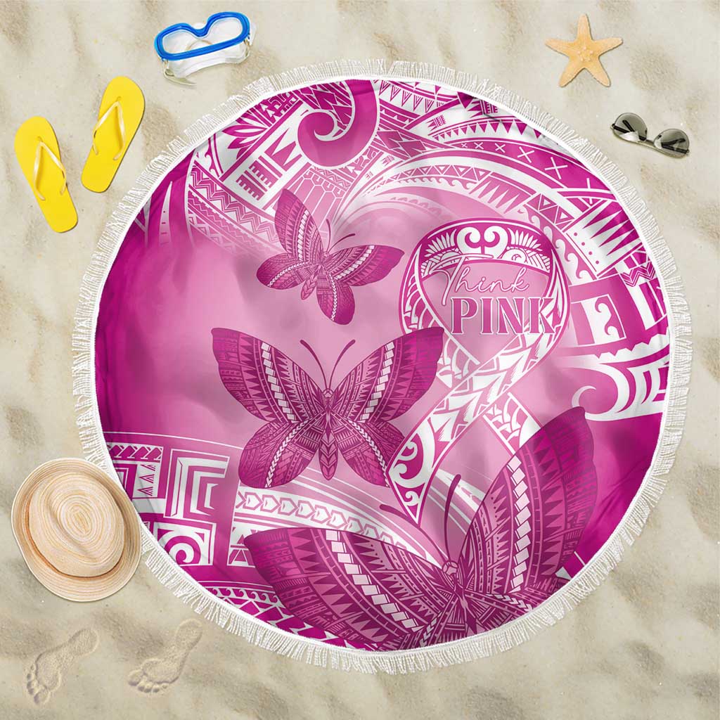 Polynesia Breast Cancer Awareness Beach Blanket Think Pink Ribbon Polynesian Butterflies