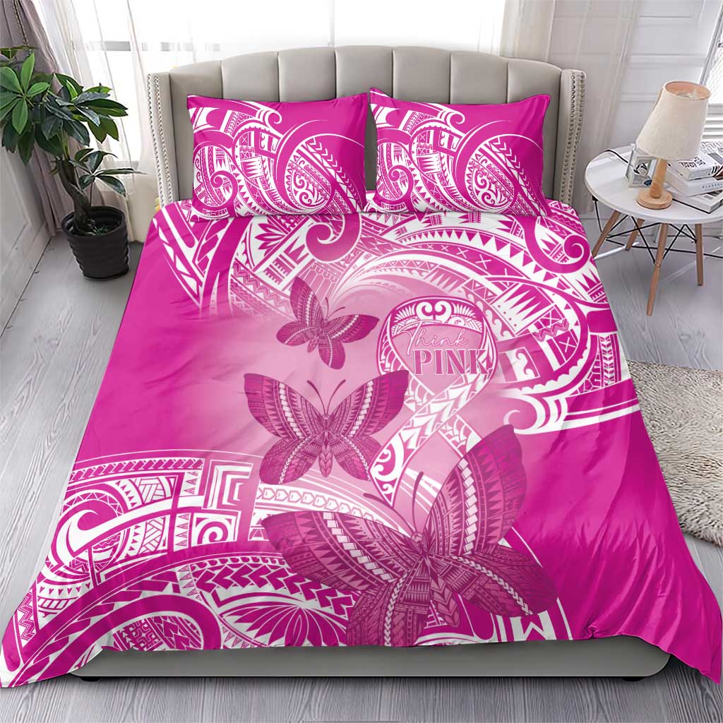 Polynesia Breast Cancer Awareness Bedding Set Think Pink Ribbon Polynesian Butterflies