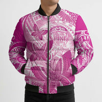 Personalised Polynesia Breast Cancer Awareness Bomber Puffer Jacket Think Pink Ribbon Polynesian Butterflies