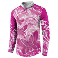 Personalised Polynesia Breast Cancer Awareness Button Sweatshirt Think Pink Ribbon Polynesian Butterflies