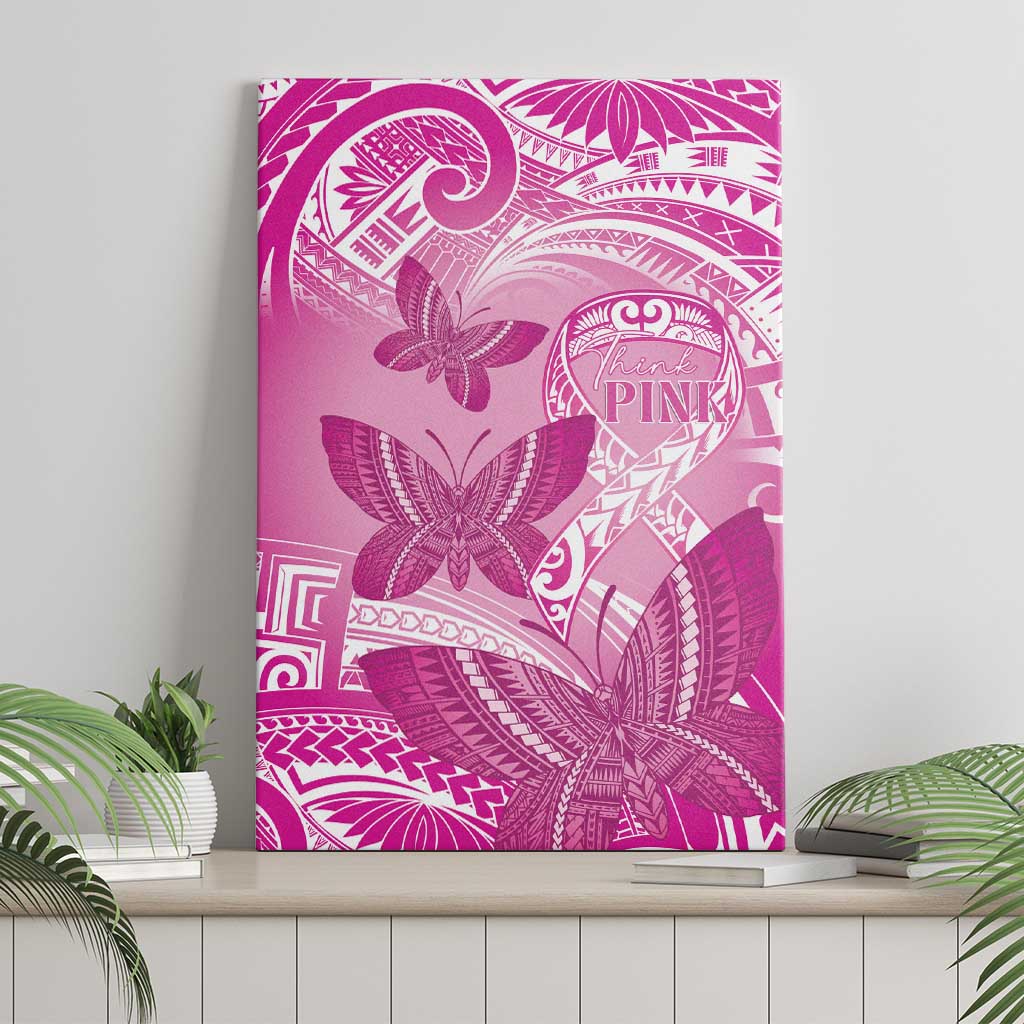 Polynesia Breast Cancer Awareness Canvas Wall Art Think Pink Ribbon Polynesian Butterflies