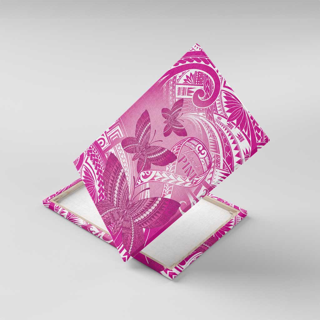 Polynesia Breast Cancer Awareness Canvas Wall Art Think Pink Ribbon Polynesian Butterflies
