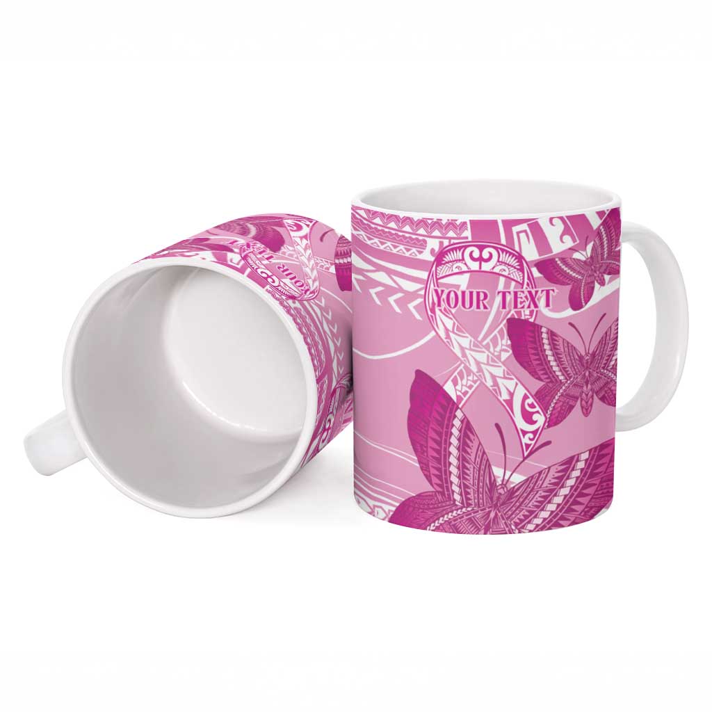 Personalised Polynesia Breast Cancer Awareness Ceramic Mug Think Pink Ribbon Polynesian Butterflies