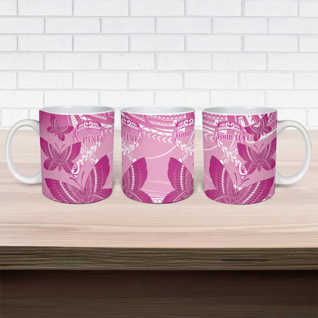 Personalised Polynesia Breast Cancer Awareness Ceramic Mug Think Pink Ribbon Polynesian Butterflies