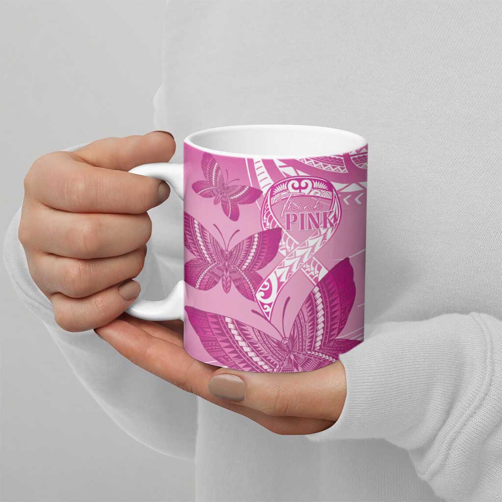 Personalised Polynesia Breast Cancer Awareness Ceramic Mug Think Pink Ribbon Polynesian Butterflies