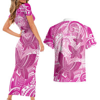 Personalised Polynesia Breast Cancer Awareness Couples Matching Short Sleeve Bodycon Dress and Hawaiian Shirt Think Pink Ribbon Polynesian Butterflies LT14 - Polynesian Pride