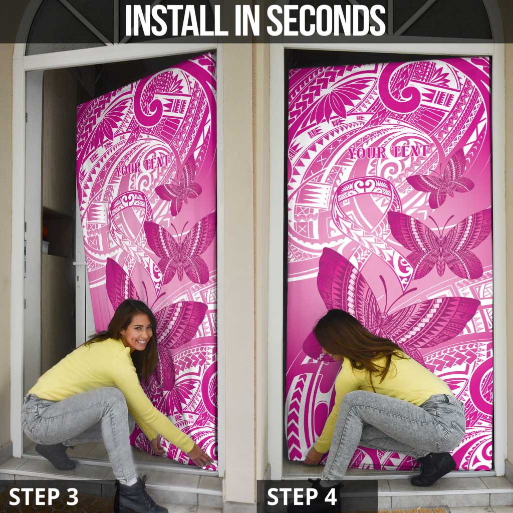 Personalised Polynesia Breast Cancer Awareness Door Cover Think Pink Ribbon Polynesian Butterflies