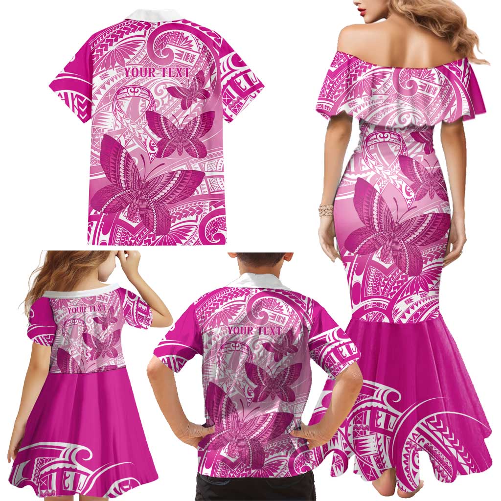 Personalised Polynesia Breast Cancer Awareness Family Matching Mermaid Dress and Hawaiian Shirt Think Pink Ribbon Polynesian Butterflies LT14 - Polynesian Pride