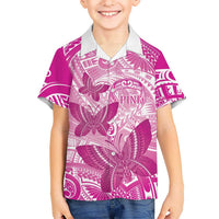 Personalised Polynesia Breast Cancer Awareness Family Matching Off The Shoulder Long Sleeve Dress and Hawaiian Shirt Think Pink Ribbon Polynesian Butterflies LT14 Son's Shirt Pink - Polynesian Pride