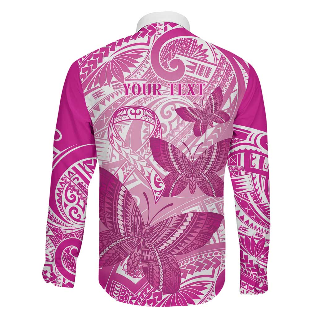 Personalised Polynesia Breast Cancer Awareness Family Matching Off Shoulder Short Dress and Hawaiian Shirt Think Pink Ribbon Polynesian Butterflies LT14 - Polynesian Pride