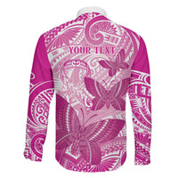 Personalised Polynesia Breast Cancer Awareness Family Matching Off Shoulder Short Dress and Hawaiian Shirt Think Pink Ribbon Polynesian Butterflies LT14 - Polynesian Pride