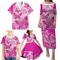 Personalised Polynesia Breast Cancer Awareness Family Matching Puletasi and Hawaiian Shirt Think Pink Ribbon Polynesian Butterflies LT14 - Polynesian Pride