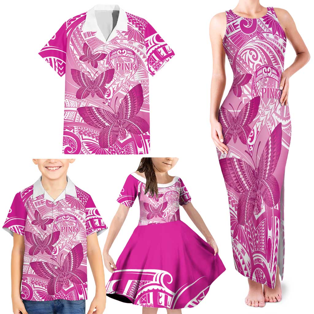 Personalised Polynesia Breast Cancer Awareness Family Matching Tank Maxi Dress and Hawaiian Shirt Think Pink Ribbon Polynesian Butterflies LT14 - Polynesian Pride