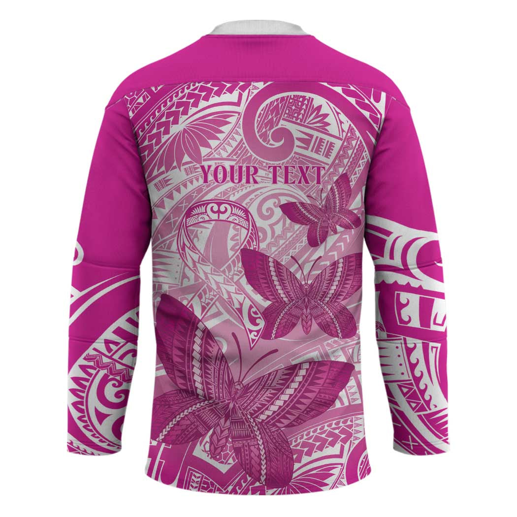 Personalised Polynesia Breast Cancer Awareness Hockey Jersey Think Pink Ribbon Polynesian Butterflies