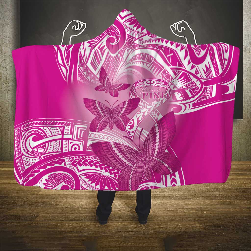Polynesia Breast Cancer Awareness Hooded Blanket Think Pink Ribbon Polynesian Butterflies