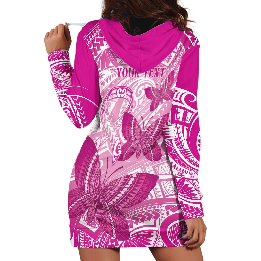 Personalised Polynesia Breast Cancer Awareness Hoodie Dress Think Pink Ribbon Polynesian Butterflies