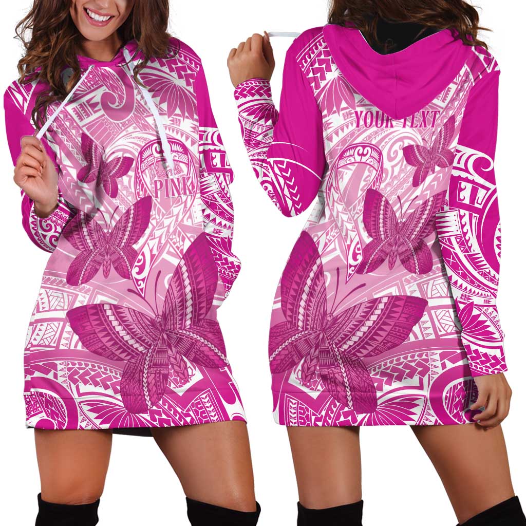 Personalised Polynesia Breast Cancer Awareness Hoodie Dress Think Pink Ribbon Polynesian Butterflies