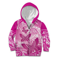 Personalised Polynesia Breast Cancer Awareness Kid Hoodie Think Pink Ribbon Polynesian Butterflies