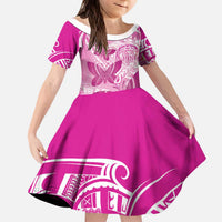 Personalised Polynesia Breast Cancer Awareness Kid Short Sleeve Dress Think Pink Ribbon Polynesian Butterflies