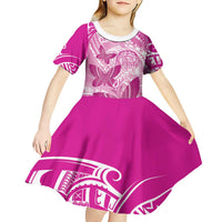 Personalised Polynesia Breast Cancer Awareness Kid Short Sleeve Dress Think Pink Ribbon Polynesian Butterflies
