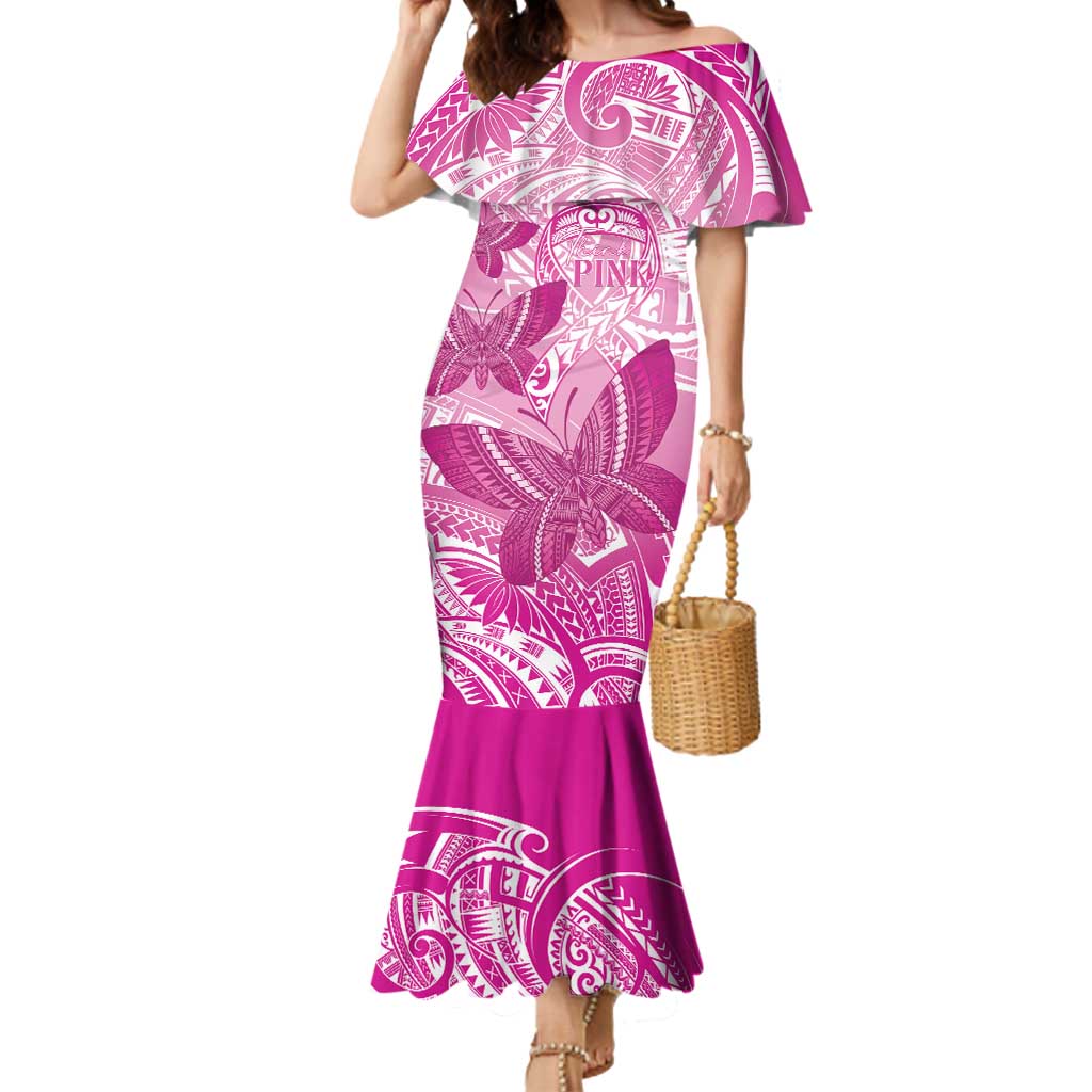 Personalised Polynesia Breast Cancer Awareness Mermaid Dress Think Pink Ribbon Polynesian Butterflies