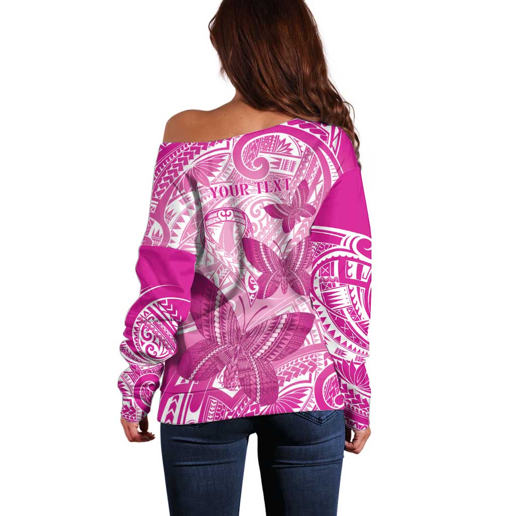 Personalised Polynesia Breast Cancer Awareness Off Shoulder Sweater Think Pink Ribbon Polynesian Butterflies