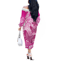 Personalised Polynesia Breast Cancer Awareness Off The Shoulder Long Sleeve Dress Think Pink Ribbon Polynesian Butterflies