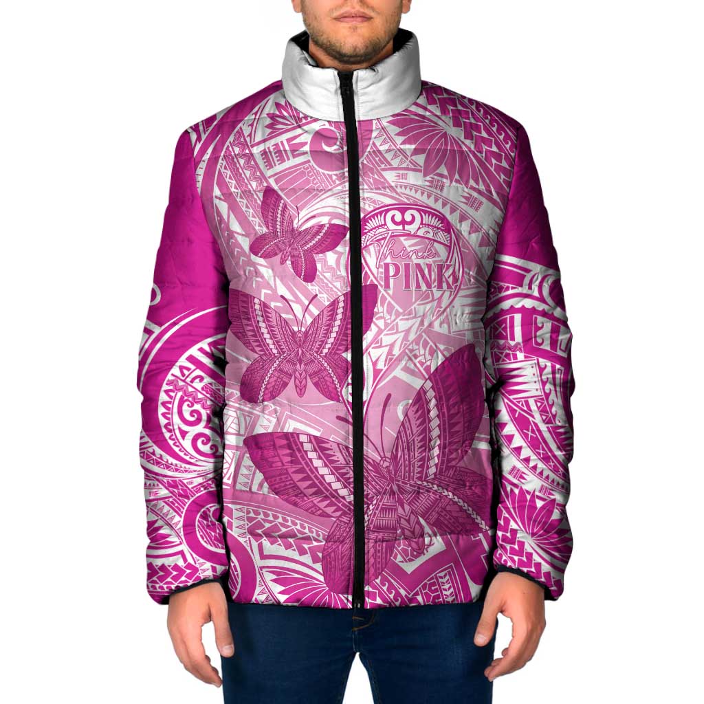 Personalised Polynesia Breast Cancer Awareness Padded Jacket Think Pink Ribbon Polynesian Butterflies