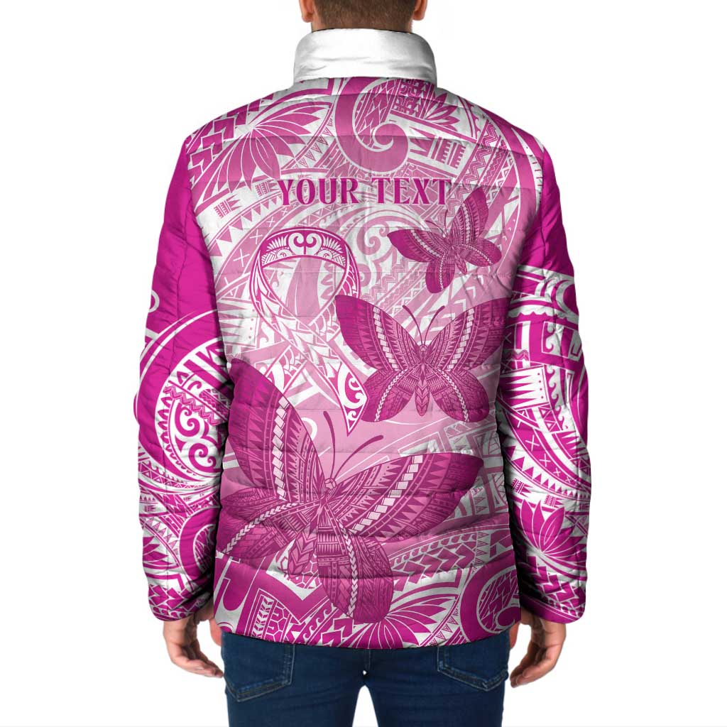 Personalised Polynesia Breast Cancer Awareness Padded Jacket Think Pink Ribbon Polynesian Butterflies
