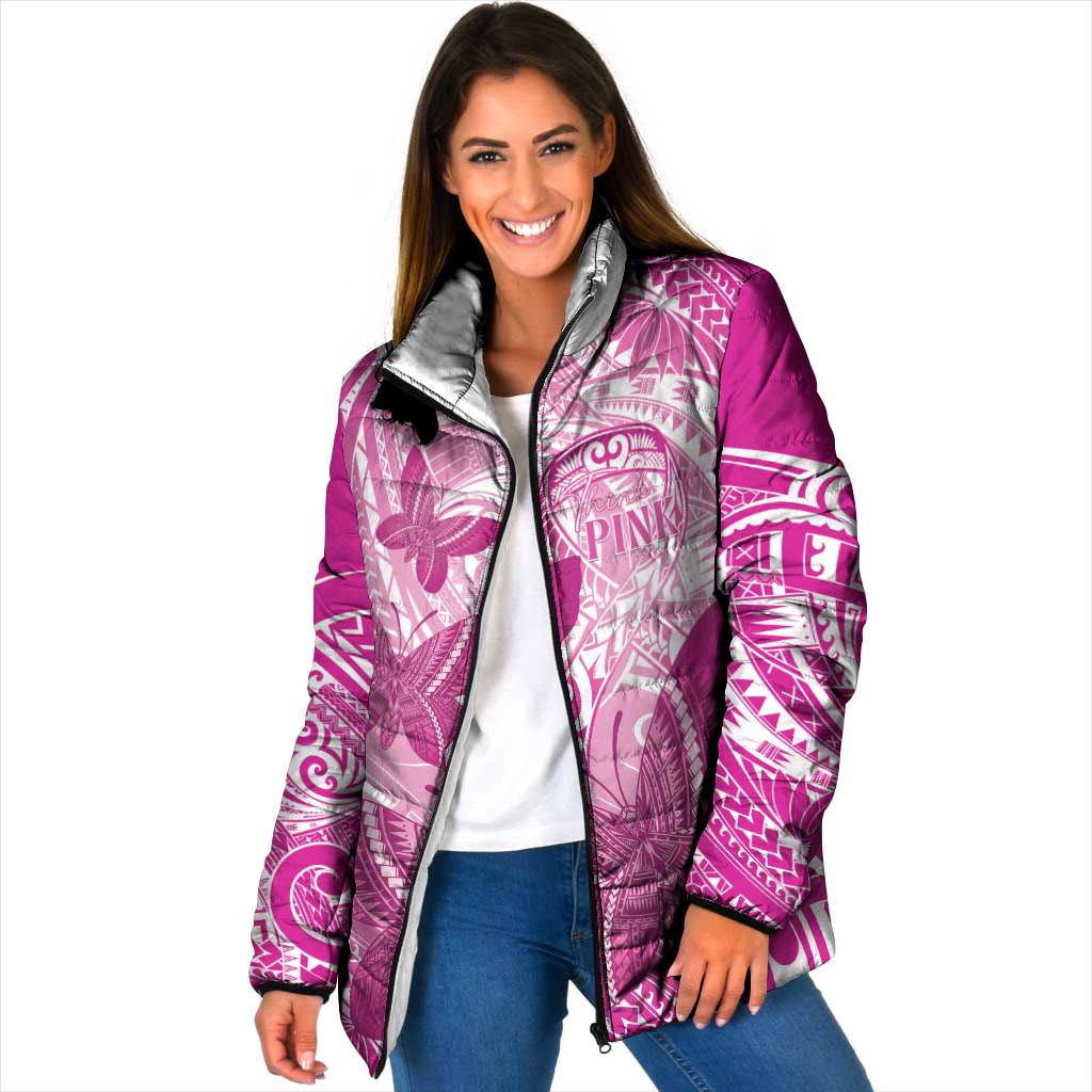 Personalised Polynesia Breast Cancer Awareness Padded Jacket Think Pink Ribbon Polynesian Butterflies