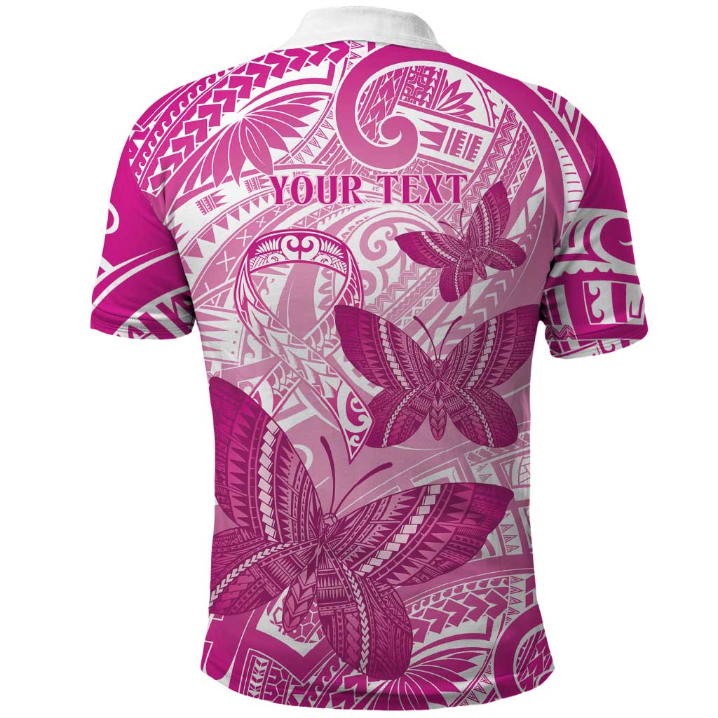Personalised Polynesia Breast Cancer Awareness Polo Shirt Think Pink Ribbon Polynesian Butterflies
