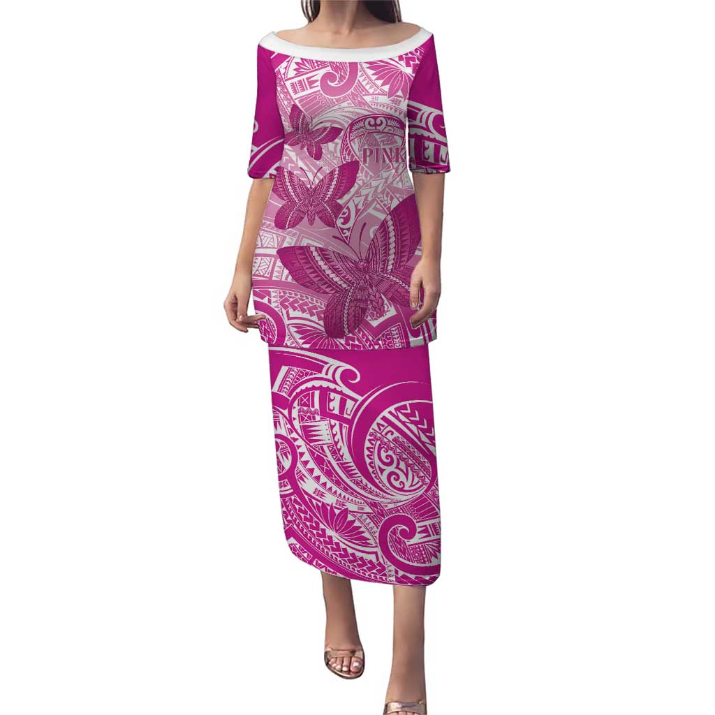 Personalised Polynesia Breast Cancer Awareness Puletasi Think Pink Ribbon Polynesian Butterflies