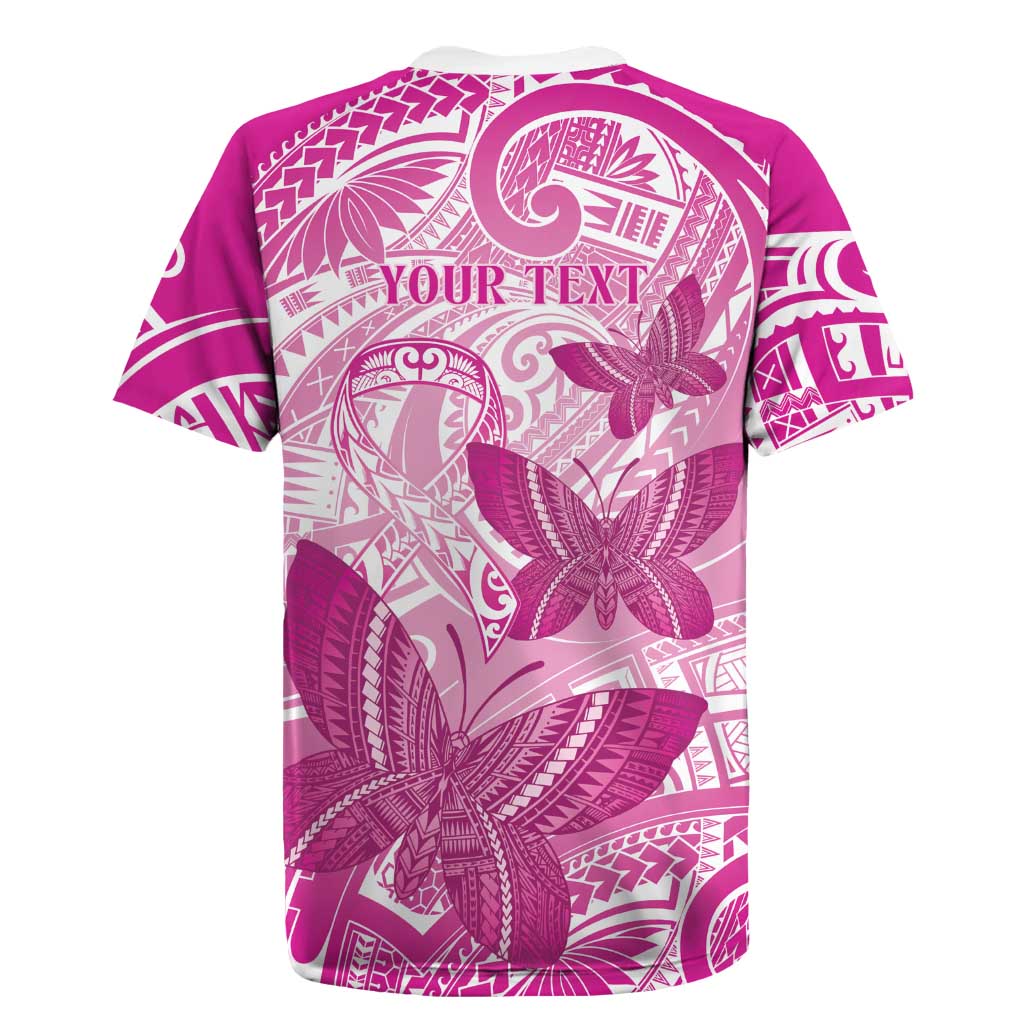 Personalised Polynesia Breast Cancer Awareness Rugby Jersey Think Pink Ribbon Polynesian Butterflies