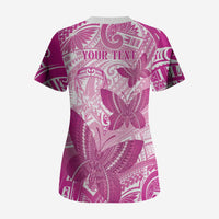 Personalised Polynesia Breast Cancer Awareness Scrub Top Think Pink Ribbon Polynesian Butterflies