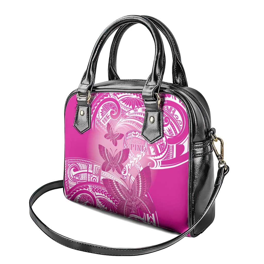 Polynesia Breast Cancer Awareness Shoulder Handbag Think Pink Ribbon Polynesian Butterflies