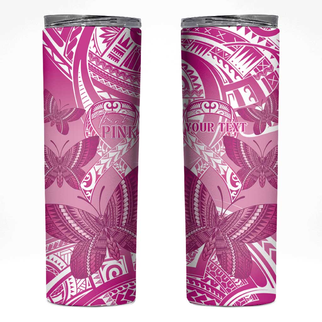 Personalised Polynesia Breast Cancer Awareness Skinny Tumbler Think Pink Ribbon Polynesian Butterflies LT14 Pink - Polynesian Pride