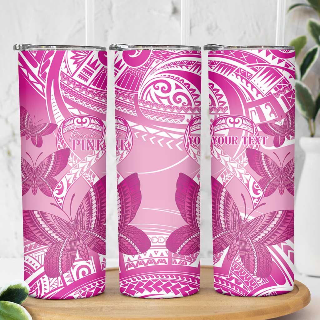 Personalised Polynesia Breast Cancer Awareness Skinny Tumbler Think Pink Ribbon Polynesian Butterflies LT14 - Polynesian Pride