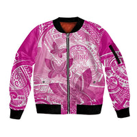 Personalised Polynesia Breast Cancer Awareness Sleeve Zip Bomber Jacket Think Pink Ribbon Polynesian Butterflies