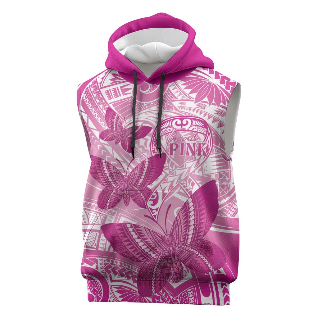 Personalised Polynesia Breast Cancer Awareness Sleeveless Hoodie Think Pink Ribbon Polynesian Butterflies