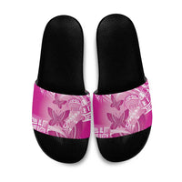 Polynesia Breast Cancer Awareness Slide Sandals Think Pink Ribbon Polynesian Butterflies