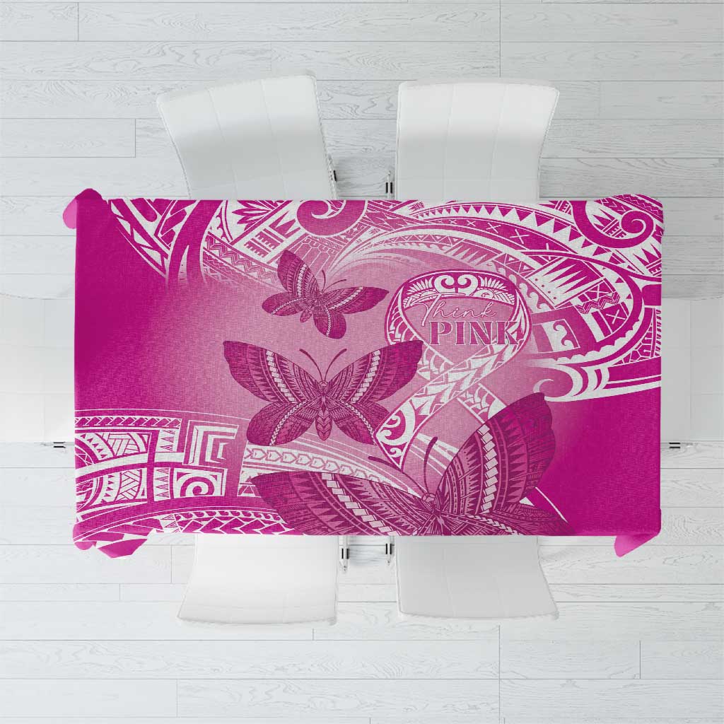 Polynesia Breast Cancer Awareness Tablecloth Think Pink Ribbon Polynesian Butterflies