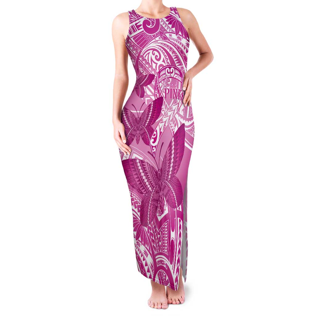 Personalised Polynesia Breast Cancer Awareness Tank Maxi Dress Think Pink Ribbon Polynesian Butterflies