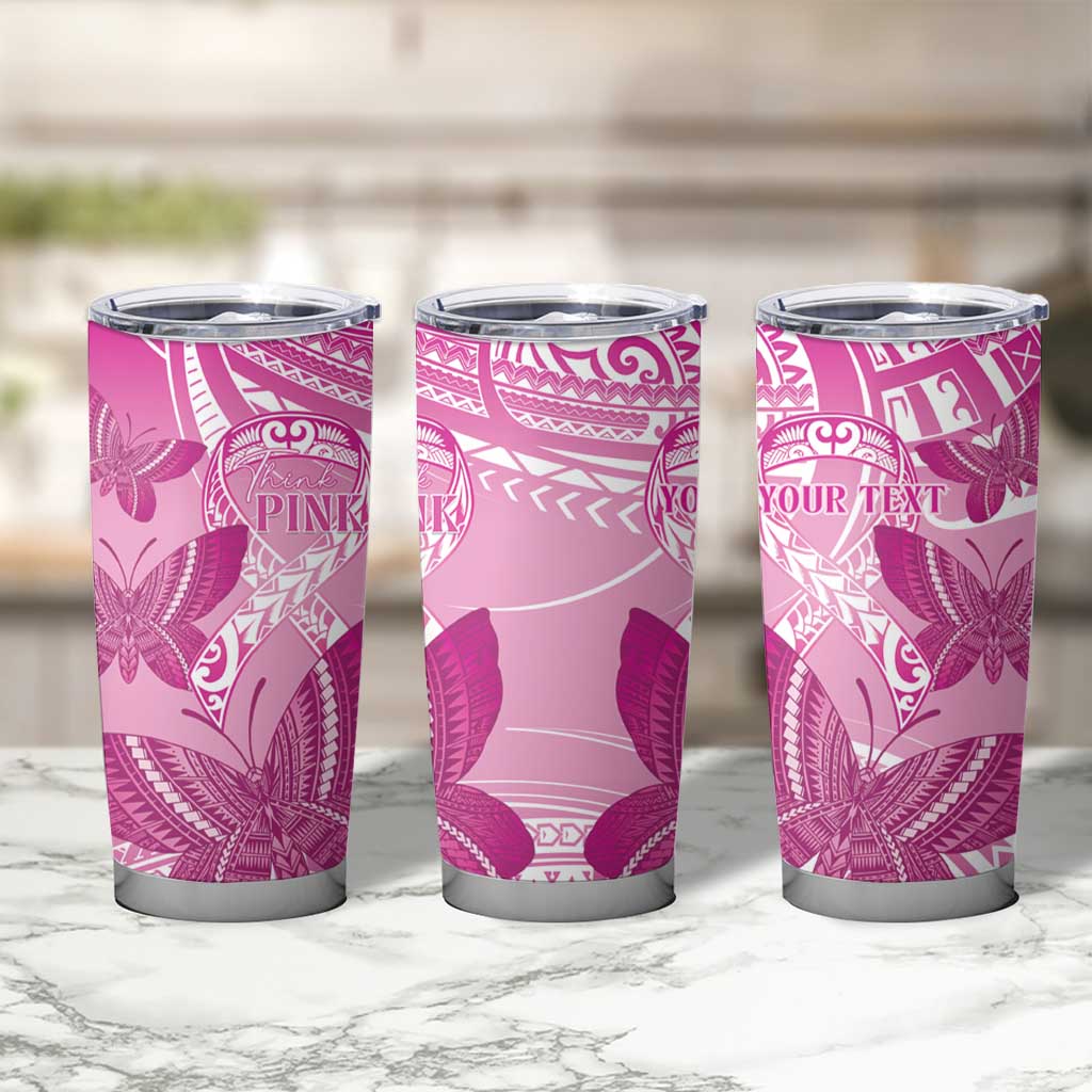 Personalised Polynesia Breast Cancer Awareness Tumbler Cup Think Pink Ribbon Polynesian Butterflies